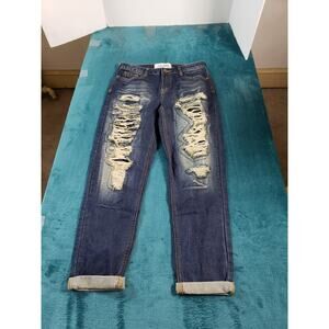 Soho Babe Jeans Sz 5 Womens Blue Mid Rise Cuffed Crop Distressed Stretch NWT